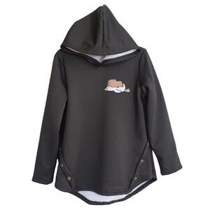 Casual Pullover Black Hoodie Capybara Duck Print, Oversized Sweatshirt Top